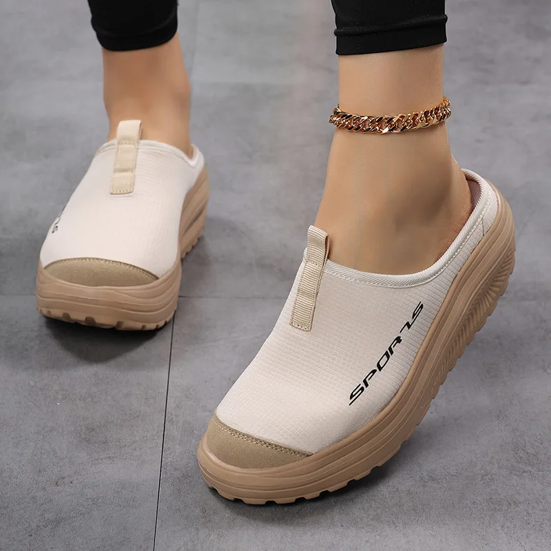 Breathable Comfort Lazy Mesh Shoes Thick-Sole Slipper Canvas Women Elevator Shoe