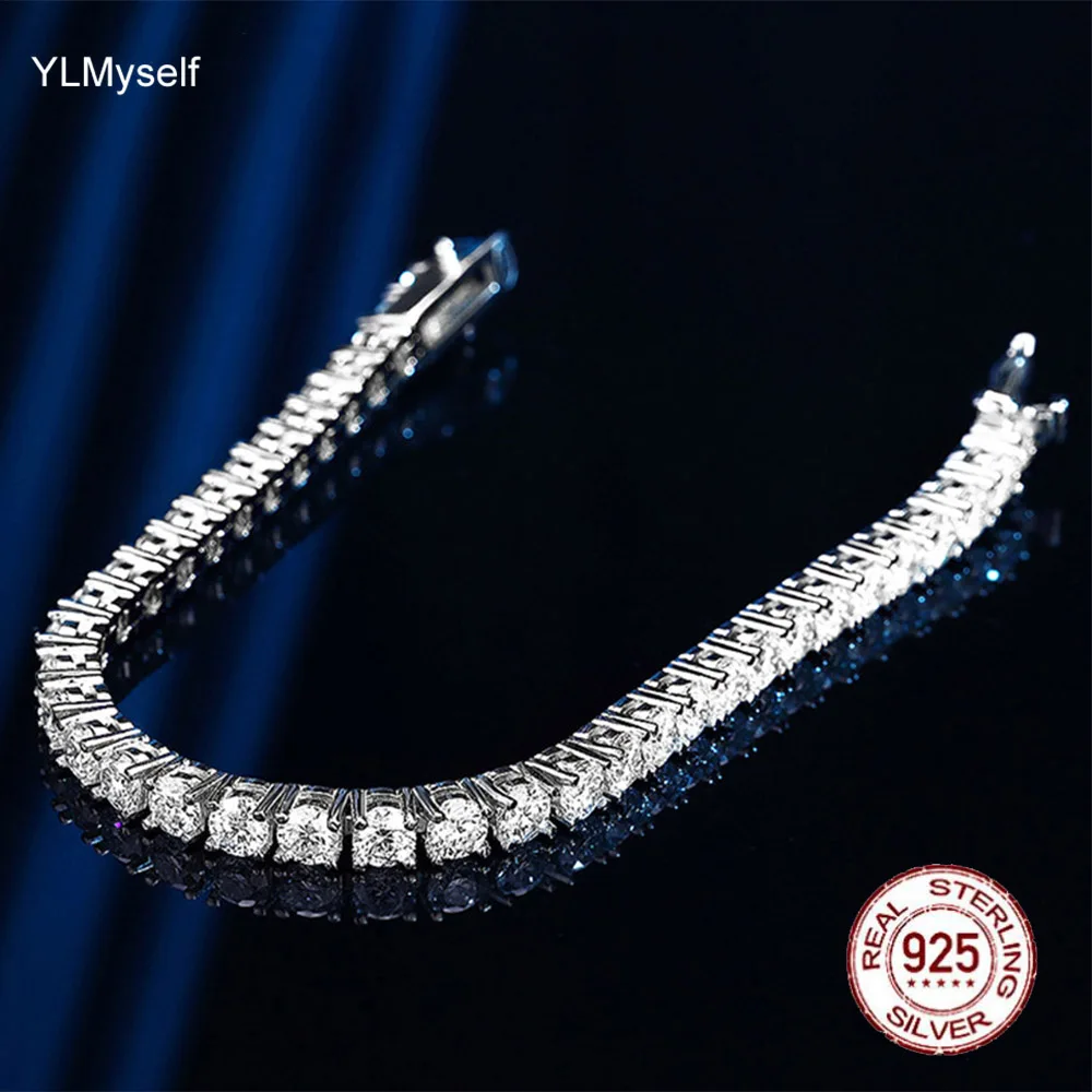 

4 MM Moissanite Diamond Tennis Bracelets (With Certificat/Pass Test) Solid 925 Sterling Silver Charm Bracelet Fine Jewelry Men