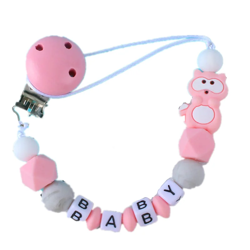 

Personalised Name Animal Beads Wooden Pacifier Clip Silicone Pacifier Chain for Baby Teething Soother Chew Toy Dummy Holder