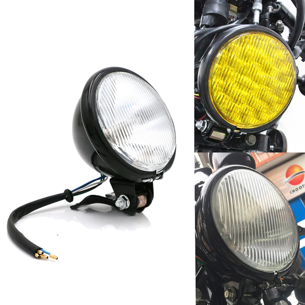 For Honda Harley Suzuki Kawasaki Retro Metal Universal Motorcycle Headlight Round with Holder Electroplate