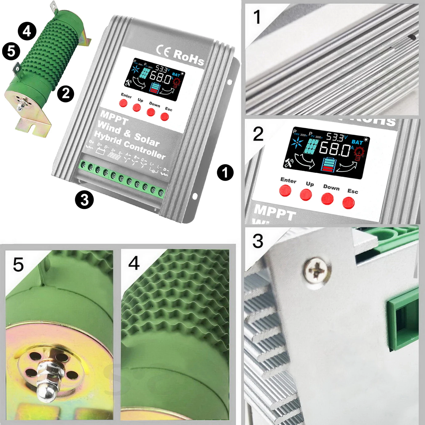 Imagem -02 - Mppt Vento Híbrido Solar Charge Discharge Booster Controlador Wifi Monitor para 12v 24v 48v Lifepo4 Bateria de Chumbo Ácido 7000w