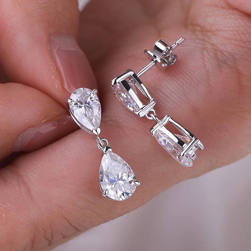 GRA Certified 5cttw Waterdrop Moissanite Drop Earrings for Women 925 Sterling Silver Pear Cut Diamond Stud Earring Bride Jewelry