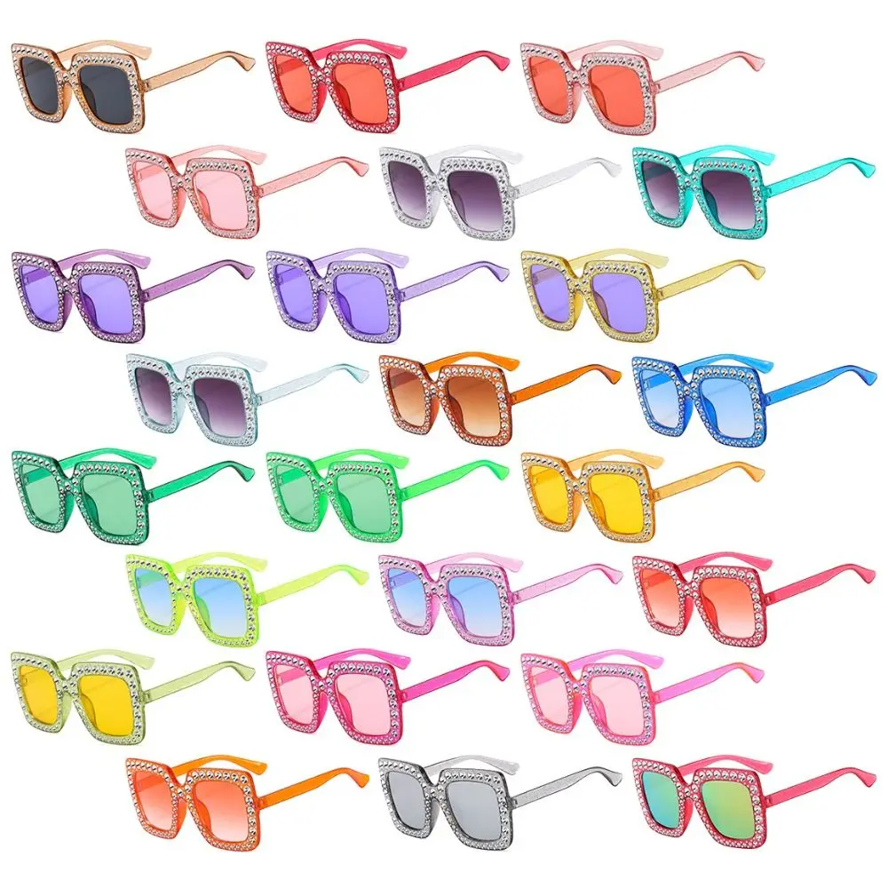

Retro Square Crystal Oversized Sunglasses Big Frame Sparkling Diamond Sun Glasses UV400 Protection Shades Women