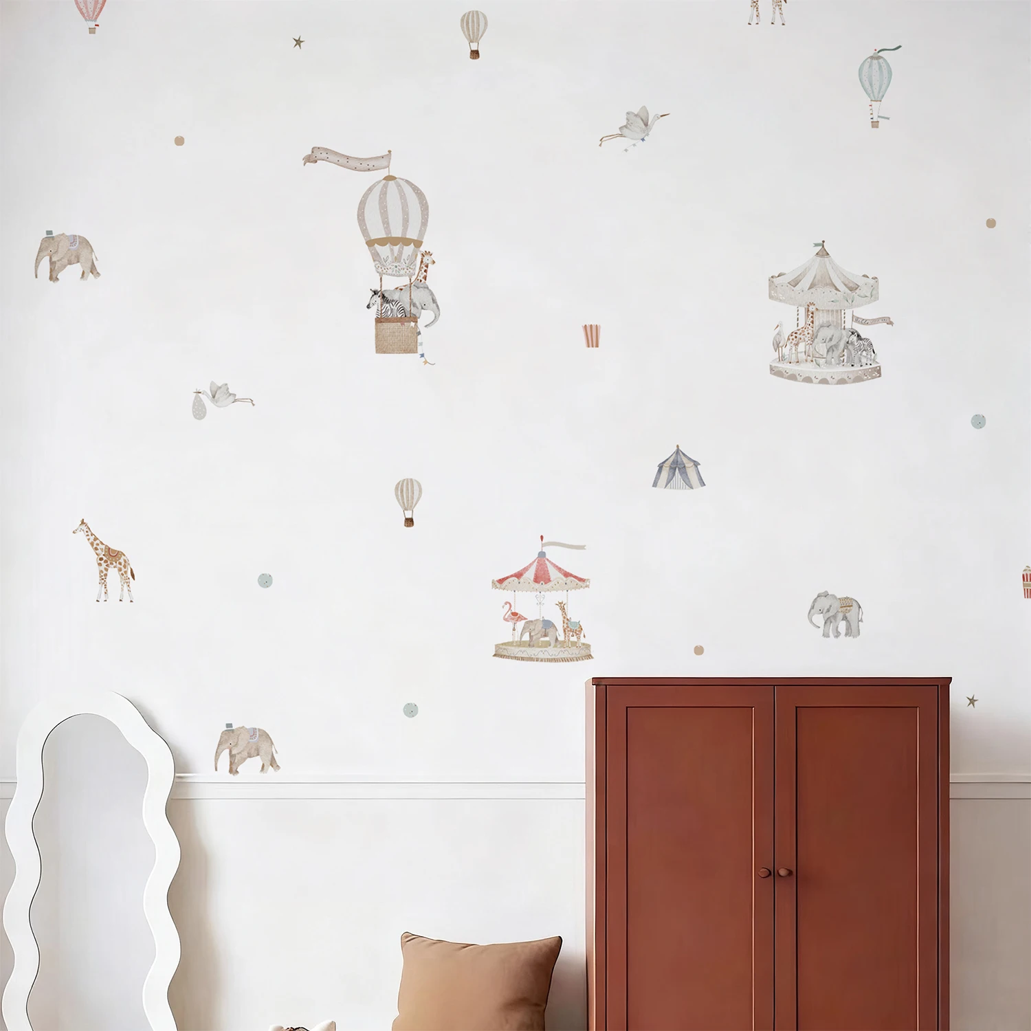 Retro Watercolor Wonderful Encounters of Animals Wall Sticker,Transparent Peel and Stick Nursery Baby Kids Room DIY Home Decor