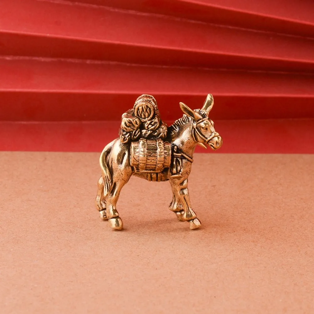 Solid Brass Donkey Small Ornament Animal Equus Asinus Home Desktop Miniature Figurines Antique Copper Decoration Accessories