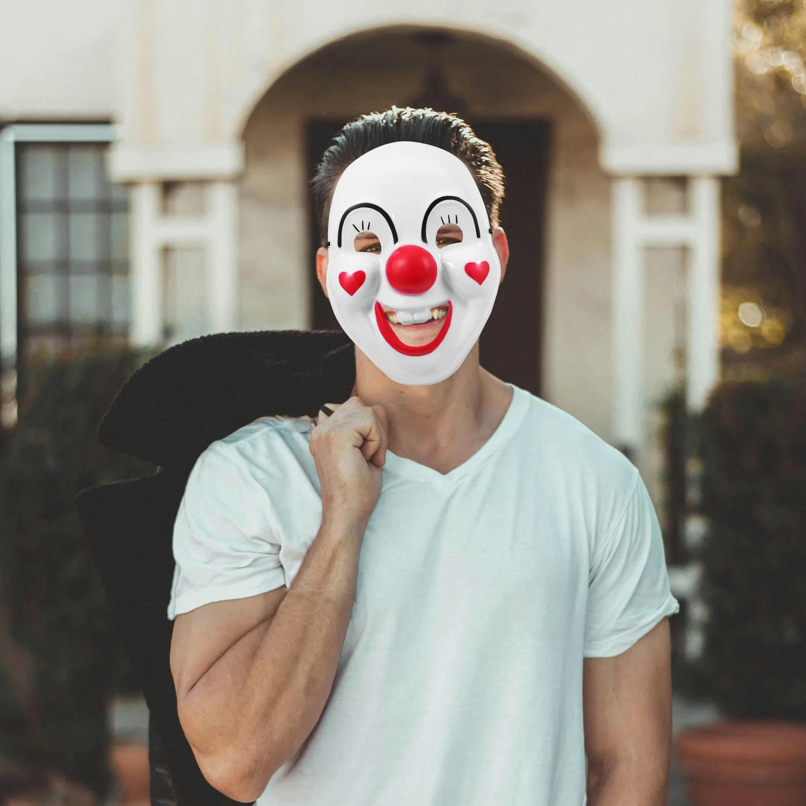 2 pezzi sorriso viso maschera da clown plastica PVC adulto bambini festa Halloween puntelli cosplay costume divertente adatto per carnevale mascherate
