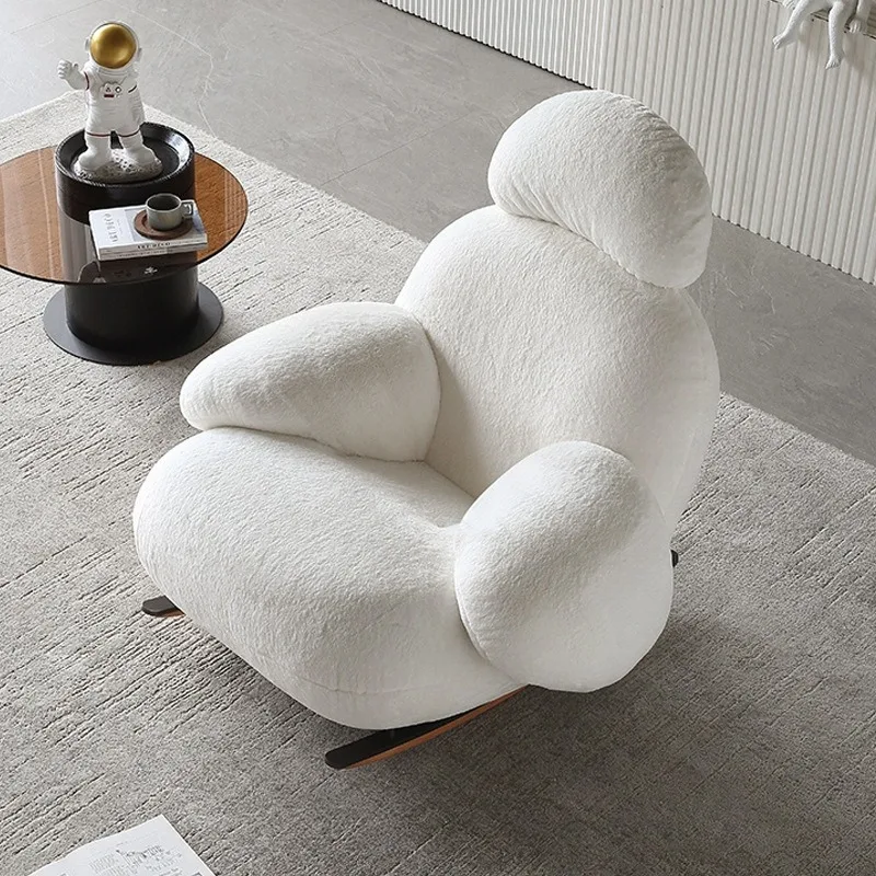 Nordic Lamb Fleece Sofa Chair, Living Room Balcony Bedroom Designer Furniture Cream Wind Lounge Chair