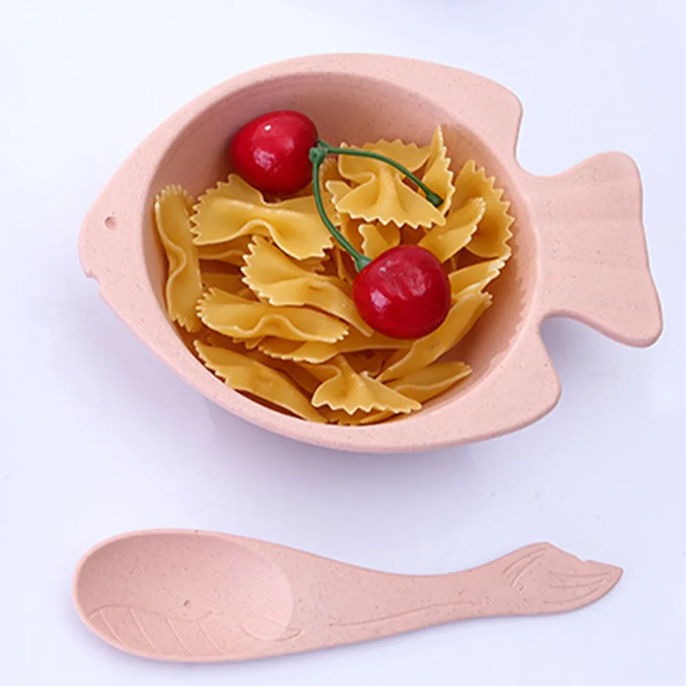 

1Set Kids Tableware Unbreakable Fish Shaped Bowl Spoon Set Lightweight Wheat Straw Household Outdoor Dining Cereal Soup Rice