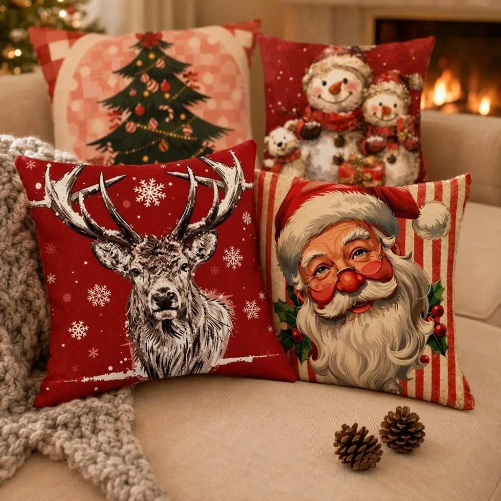 Soft Christmas Pillow Cover Snowman Christmas Tree Throw Cushion Case Elk Deer Bowknot Xmas Tree Pillowslip Farmhouse Couch