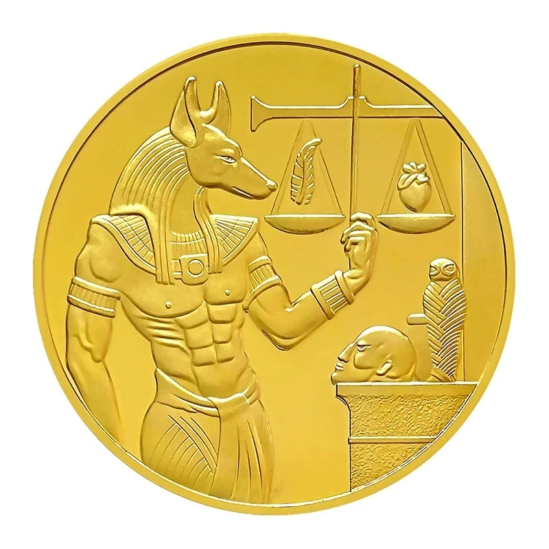 

Ancient Egypt Anubis The God of Death Gold/Silver Plated Coin Pyramid Dieb Pattern Commemorative Value Token Coin