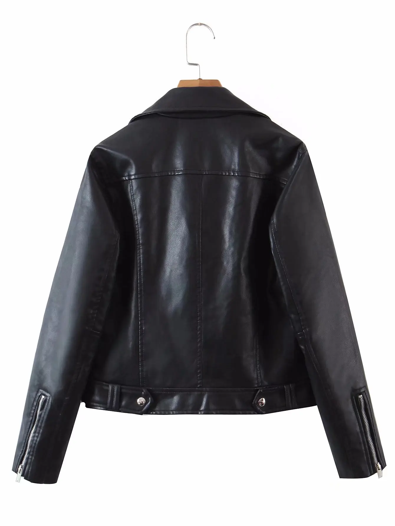 Short Green Gecko Biker Leather Jacket Long Sleeve Zipper Belt Black Basic Coat Outerwear for Women Fashion 2022 Zipper Rivet