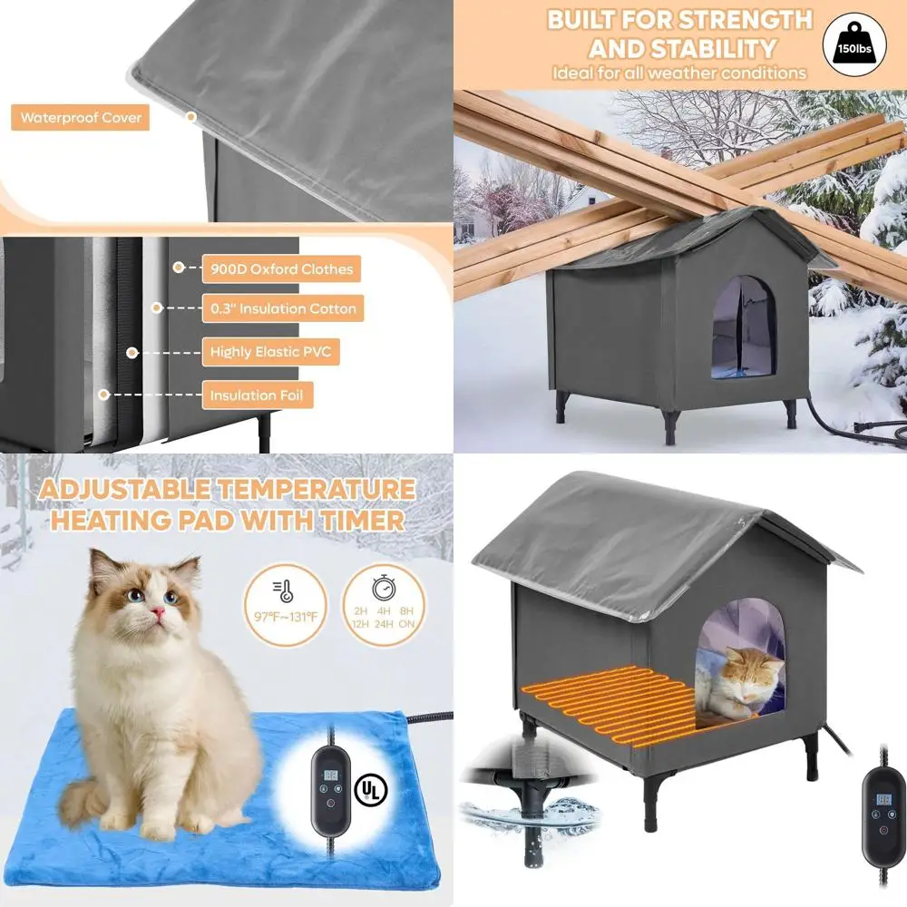 

Терморегулируемый уличный укрытие для кошек на 26 мест с таймером и греющим матрасом для бездомных кошек