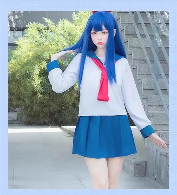 Anime Pop Team Epic Pipimi Popuko Cosplay Costume Japanese JK School Uniform Fashion Full Set of Role-playing Costumes and Wigs