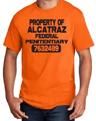 PROPERTY OF ALCATRAZ FEDERAL PENITENTIARY ISLAND PRISON CONVICT ORANGE T SHIRT