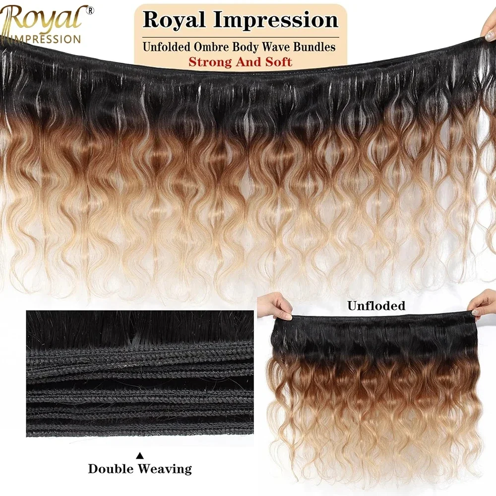 Ombre Color Body Wave Human Hair Bundles with Closure 100% Unprocessed Virgin Hair 1b/4/27 Colored Bundles Human Hair Extension