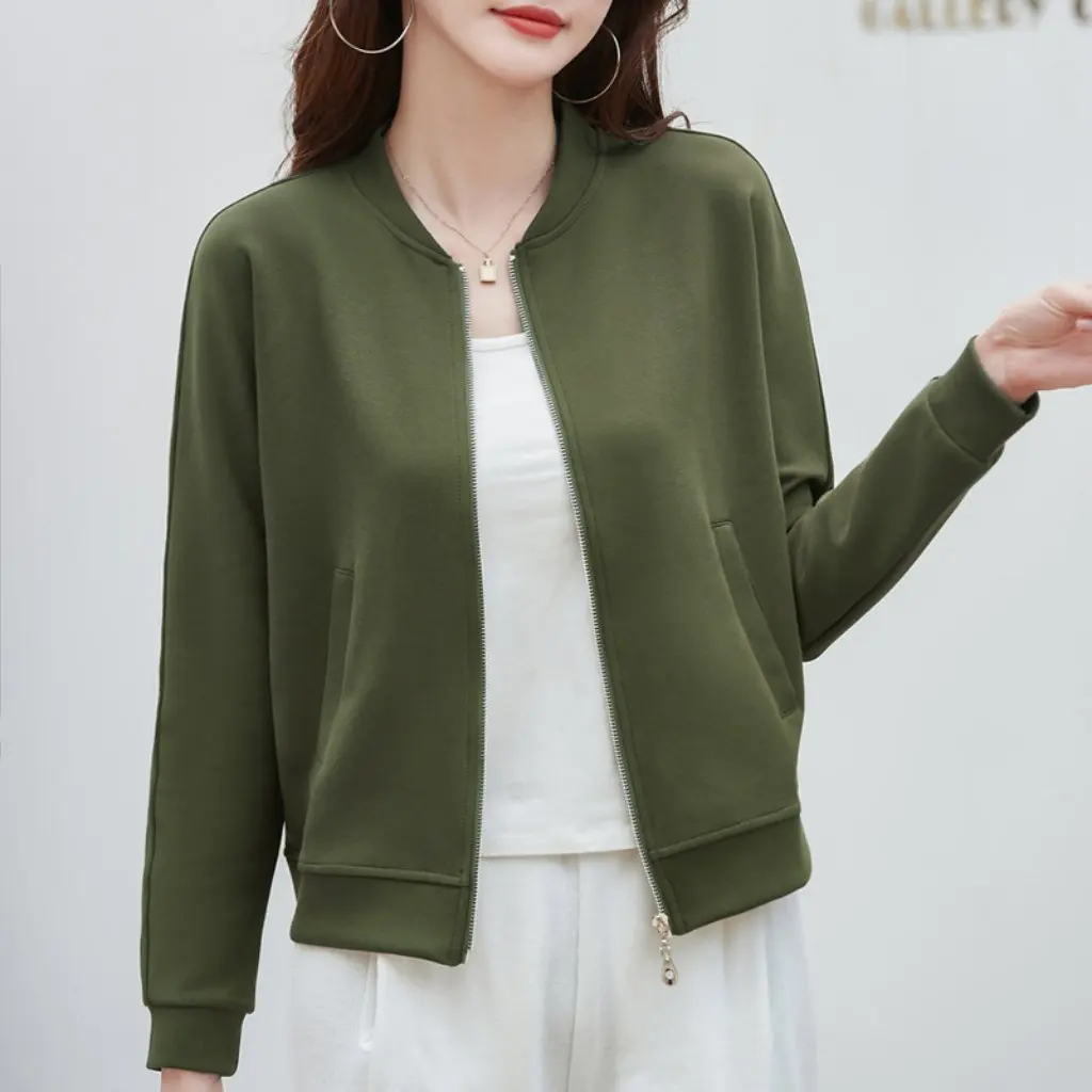 

Women's V-neck Jacket 421 Xiaoli Loose Fit Casual Sports Baseball Uniform Top for Spring Autumn Winter plus Size