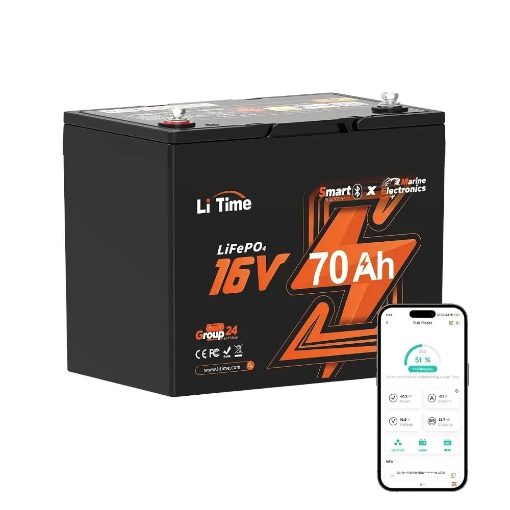 16V 70Ah Lithium Fish Finder Battery with Bluetooth | Group 24, 4000+ Deep Cycles, IP65 Waterproof, Low-temp Cutoff,Custom