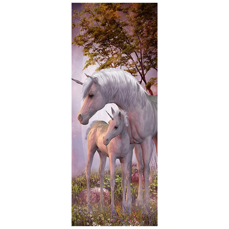 Cute Unicorn 3D PVC Door Stickers for Home Kids Room Decoration Parent Child Warm Wallpaper Animal Poster on the Wall Customized