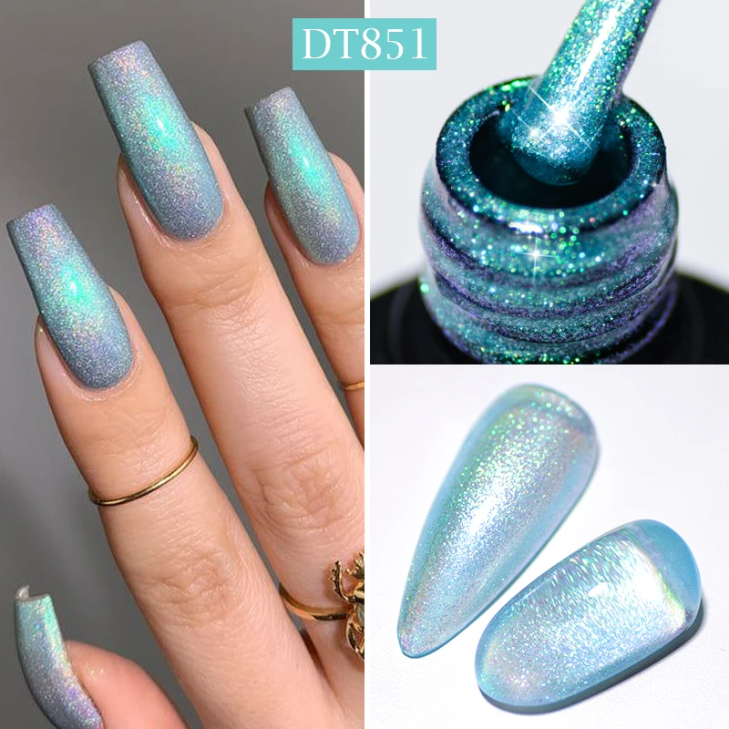 MEET ACROSS 7ml Sparkly Blue Green Gel Nail Polish Glitter Dream Color Semi Permanent UV Gel Manicure Nail Art DIY Design Vernis