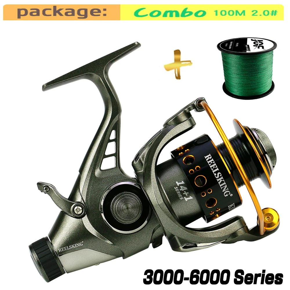 Spinning Fishing Reel Carp Front Rear Double Brake Saltwater Wheel Casting Coil Ultra Light Tackle 3000-6000Series With Line