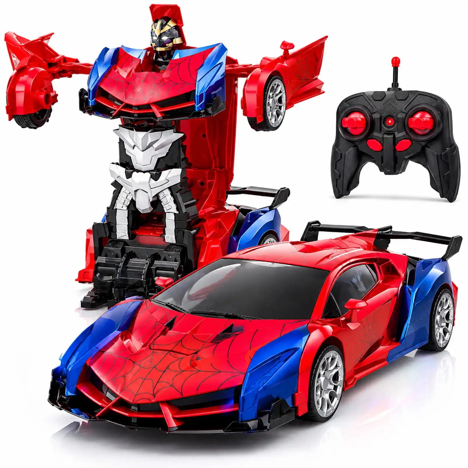Remote Control Transforming Car Robot 2.4GHz RC Drift Car One Key Deformation 360° Spin LED Lights Rechargeable Kids Toy Gift