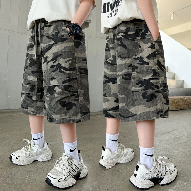 

2026 New Kids Boys Army Camouflage Cargo Shorts Cotton Comfortable Summer Short Pants with Pocket Children Casual Camo Trousers