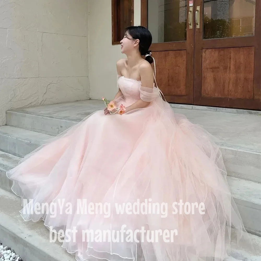 

ZHUISHU 2025 Blush pink Off the Shoulder Korea Wedding Dress Simple Princess Strapless Tulle Customised Photo shoot Bridal Gown