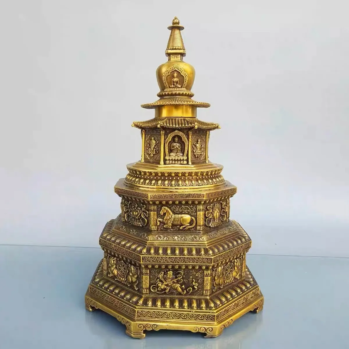 large 2023 GOOD quality Auspicious copper Buddha tower stupa Pagoda Almighty  statue HOME altar Worship effective protection