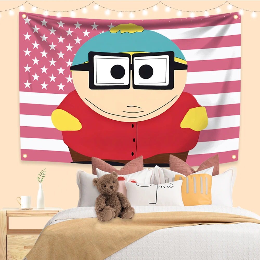 Cartmans American Flag 4 Holes Funny Anime Tapestry For Living Room Home Dorm Decor Art Home Decor Banner Indoor Outdoor