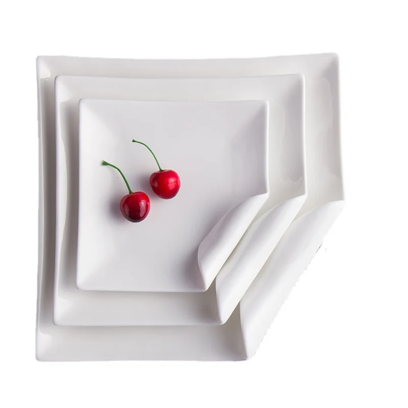 Creative Restaurant Kitchen Tableware Set Square Shaped Solid Color Moon Plate White Western Steak Plate Dinner Plates Set