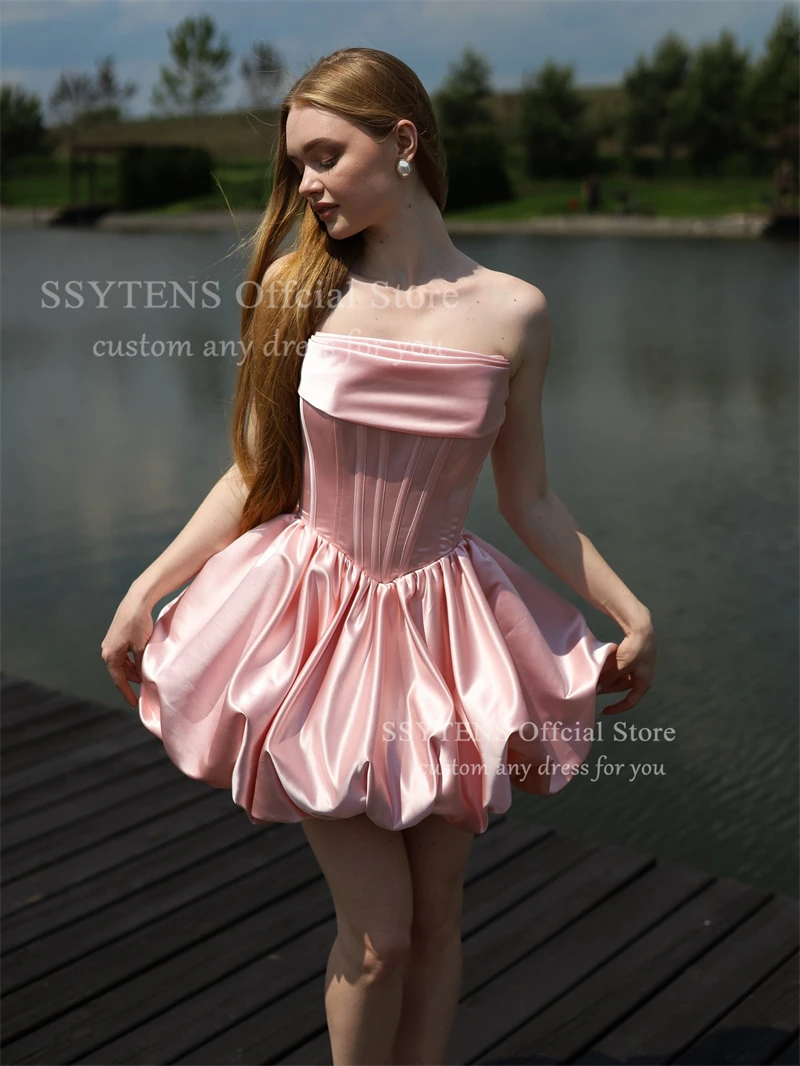 SSYTENS Pink Satin Mini Birthday Party Dresses Strapless Sexy Cocktail Dress Graduation Events Night Party Gowns 2026 Customized