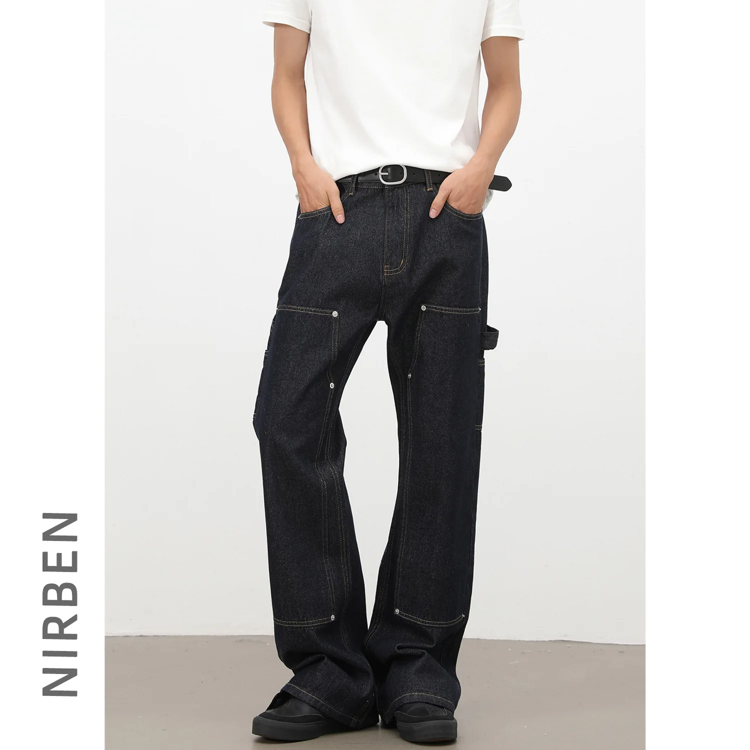Calças Jeans Americanas Estilo Street Tooling A-word, Ligeiramente Elásticas, Versáteis para Homens e Mulheres