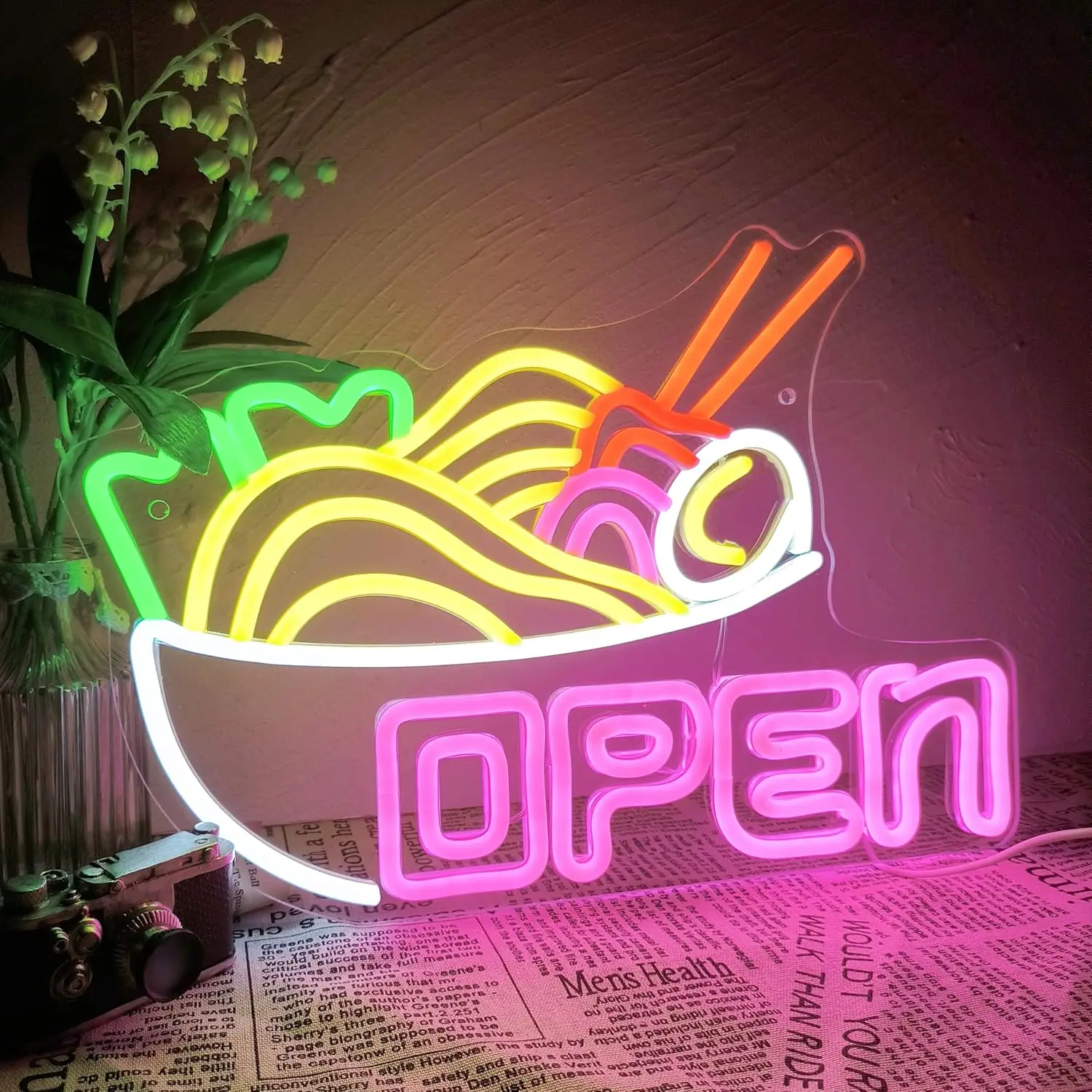 Ramen Neon Sign Ramen Open LED Neon Light, USB Neon Sign, Dimbaar Ramen Open Sign voor Restaurant, Winkel, Kantine Wanddecoratie
