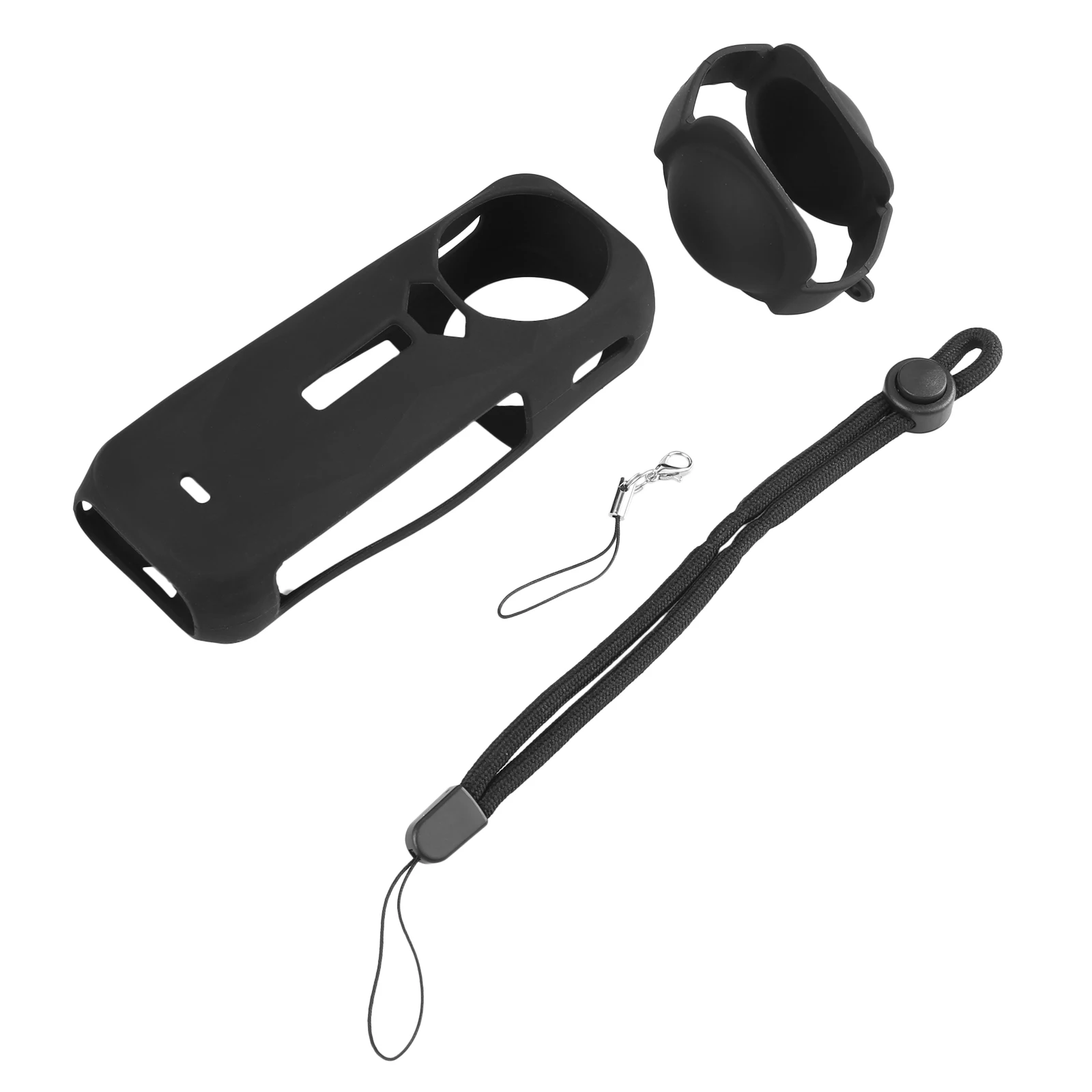 

1 комплект, черный силиконовый чехол для Insta360 X5 + крышка объектива со ремешком на запястье, зарезервированные батарейки, замена-легкая