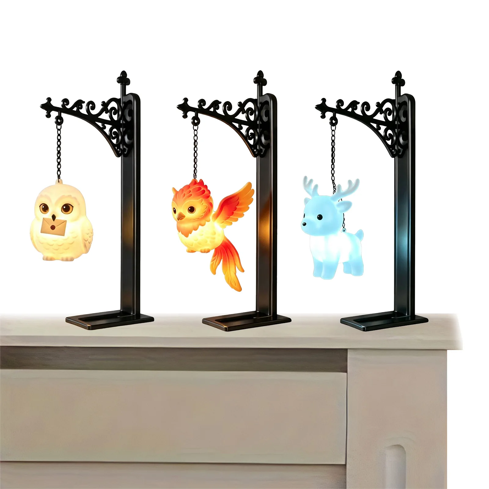Iron Art Hanging Owl Bookshelf Decorative Light Bookend Reading Corner Home Library Bedroom Study Decor