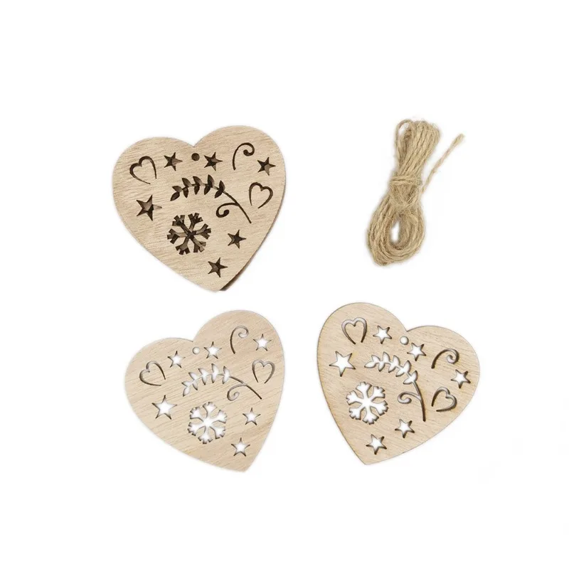 10pcs Christmas Wooden Hanging Ornaments Heart Shaped Unfinished Blank Wood Pieces Wood Slices Wood Chips Embellishments