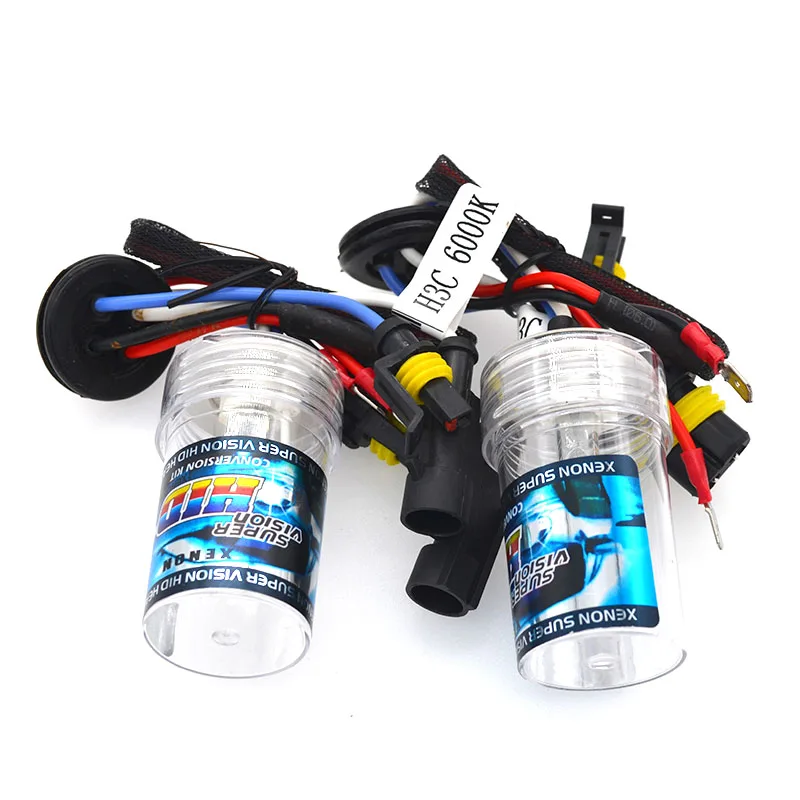 1 زوج SUKIOTO 35 واط H3C HID لمبة زينون 12 فولت H3C سيارة العلوي مصباح مع قاعدة معدنية زجاجية قصيرة السيراميك 4300 كيلو 6000 كيلو HID كشافات #6