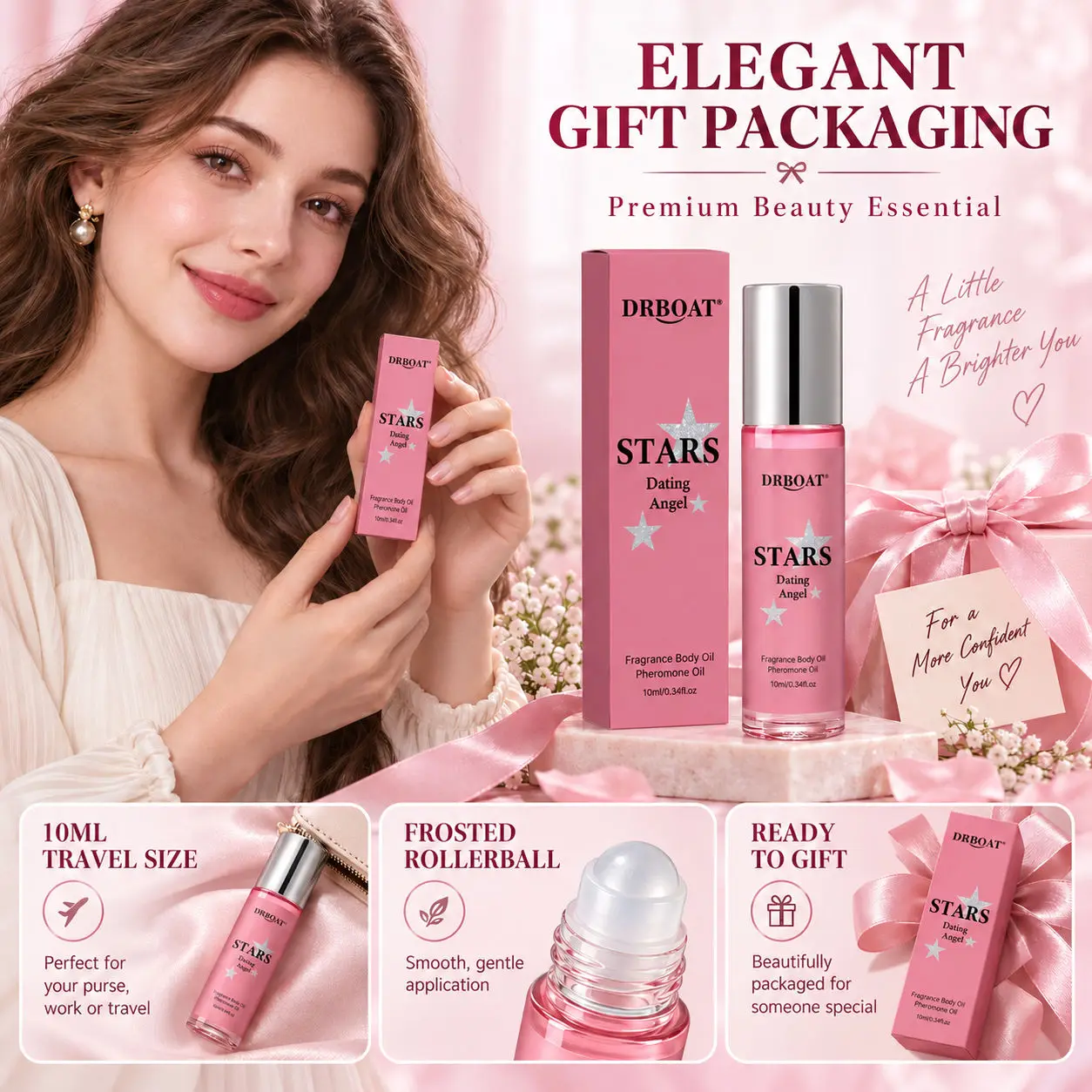 Ladies Roll-on Perfume Oil,Sweet Floral Berry Musk Aroma,Alcohol-Free Long Lasting Fragrance,Portable Pocket Travel Scent Gift