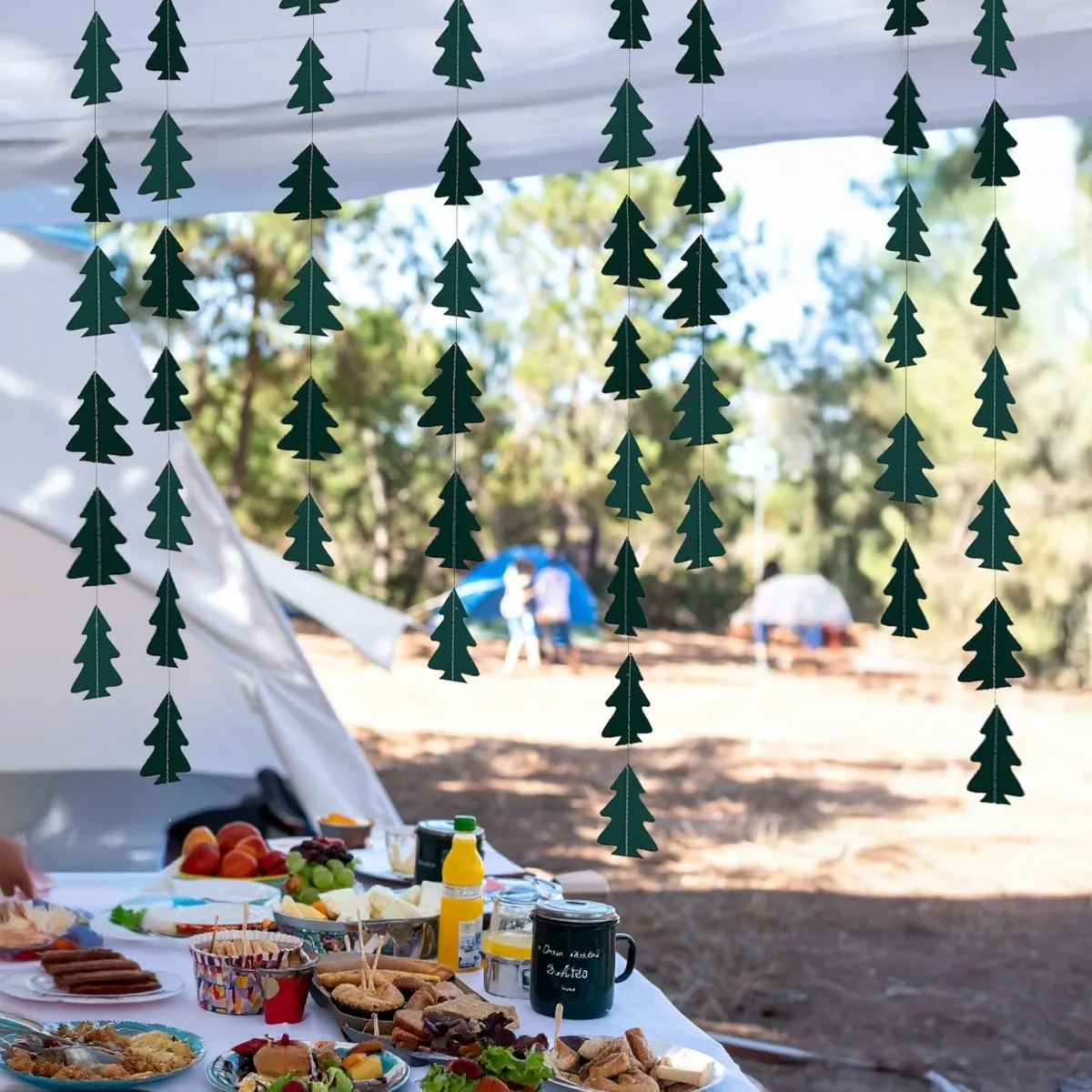 Green Brown Woodland Theme Party Decor Christmas Tree Ornament Paper Pine Tree Garland Banner Hanging Nature Camping Party Decor