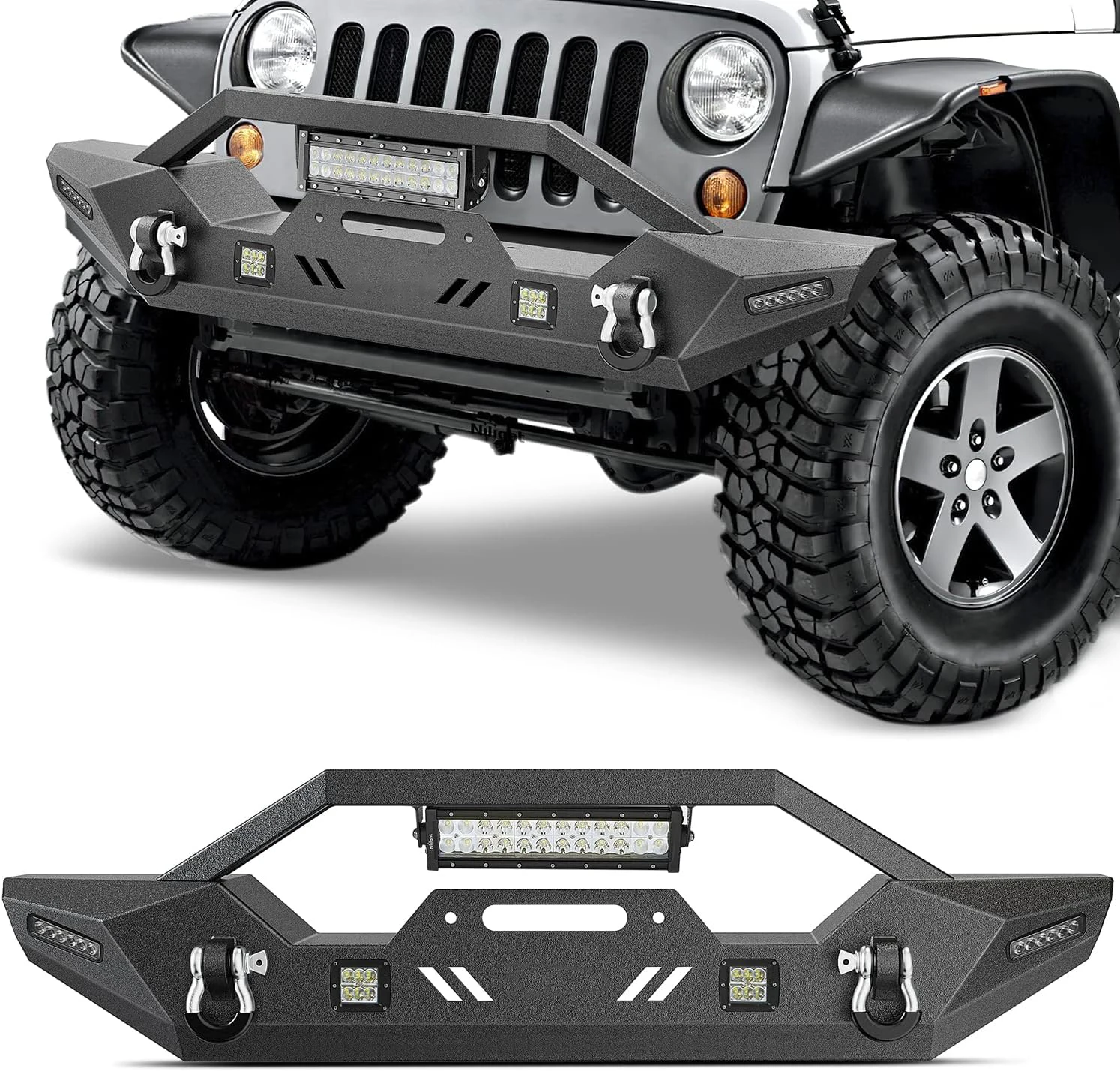 

High quality rugged foldable metal aluminum front bumper with LED light bar for jeep wrangler JK/JKU 2018-2022 Gladiator JT