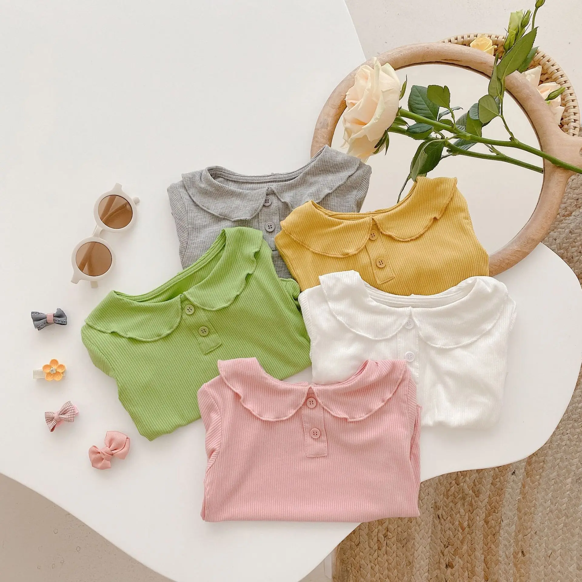 Summer Baby T-Shirt Infant Girls Lotus Leaf Collar Short Sleeve Tops 0-4Y Girls Clothes