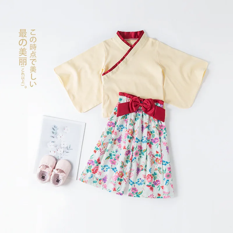 

Girl spring and autumn long-sleeved kimono suit apricot top kimono suit