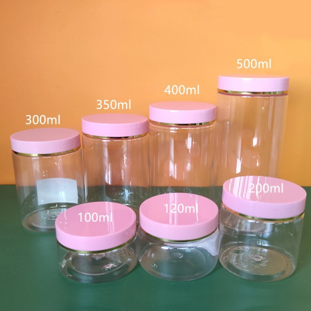 20 teil/los 50-250 ml Transparent Kunststoff Glas Mit Rosa Deckel Leere Kosmetische Lebensmittel Behälter Creme Pulver Topf Make-Up box DIY Kuchen Boxen