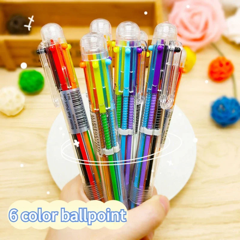 

2/4pcs 6 Color in 1 Ballpoint Pen Cute Multicolor Refill Press Pen Writing pens School Office Stationery Supplies for kids gift