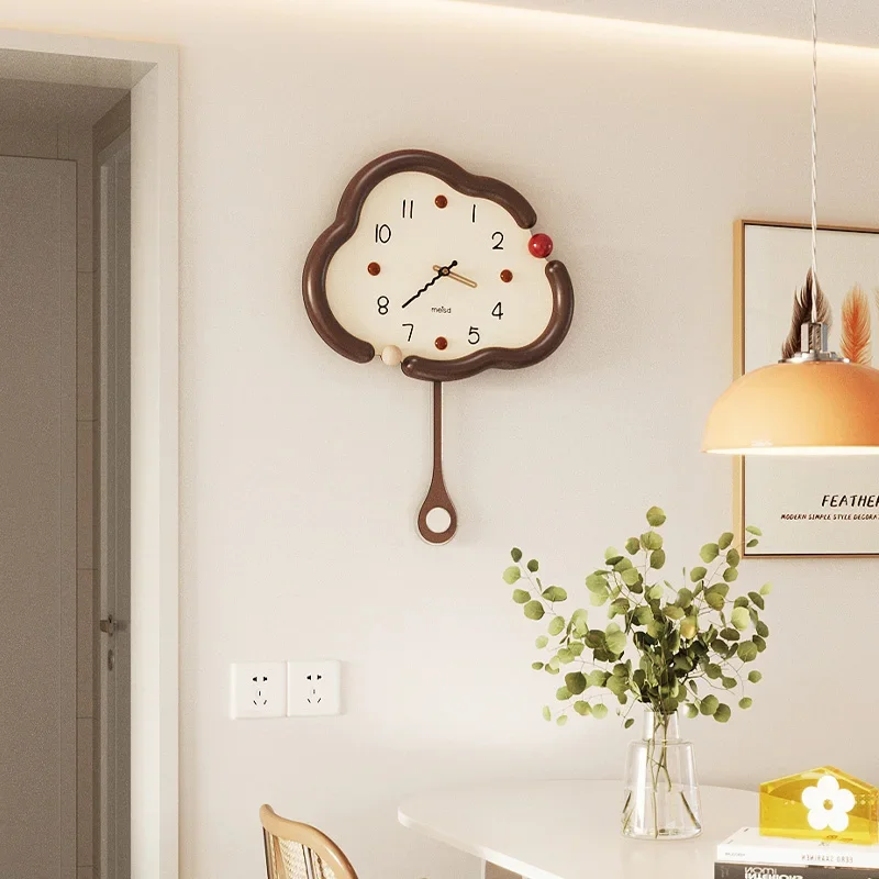 Cloud-Shaped Silent Wall Clock  Cream-Colored Minimalist Timepiece  Luxury Hanging Clock  Creamy Style Wall Clock