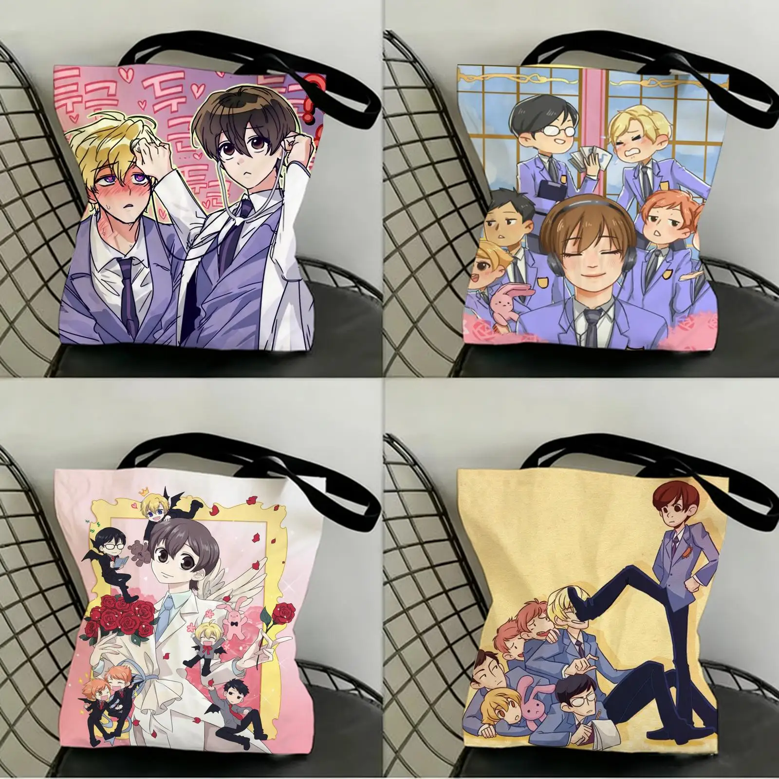 

O-Ouran High School Storage Bags Canvas Double-Sided Print Fashion Shoulder Tote Shopping Bag Gift Eco Handbags