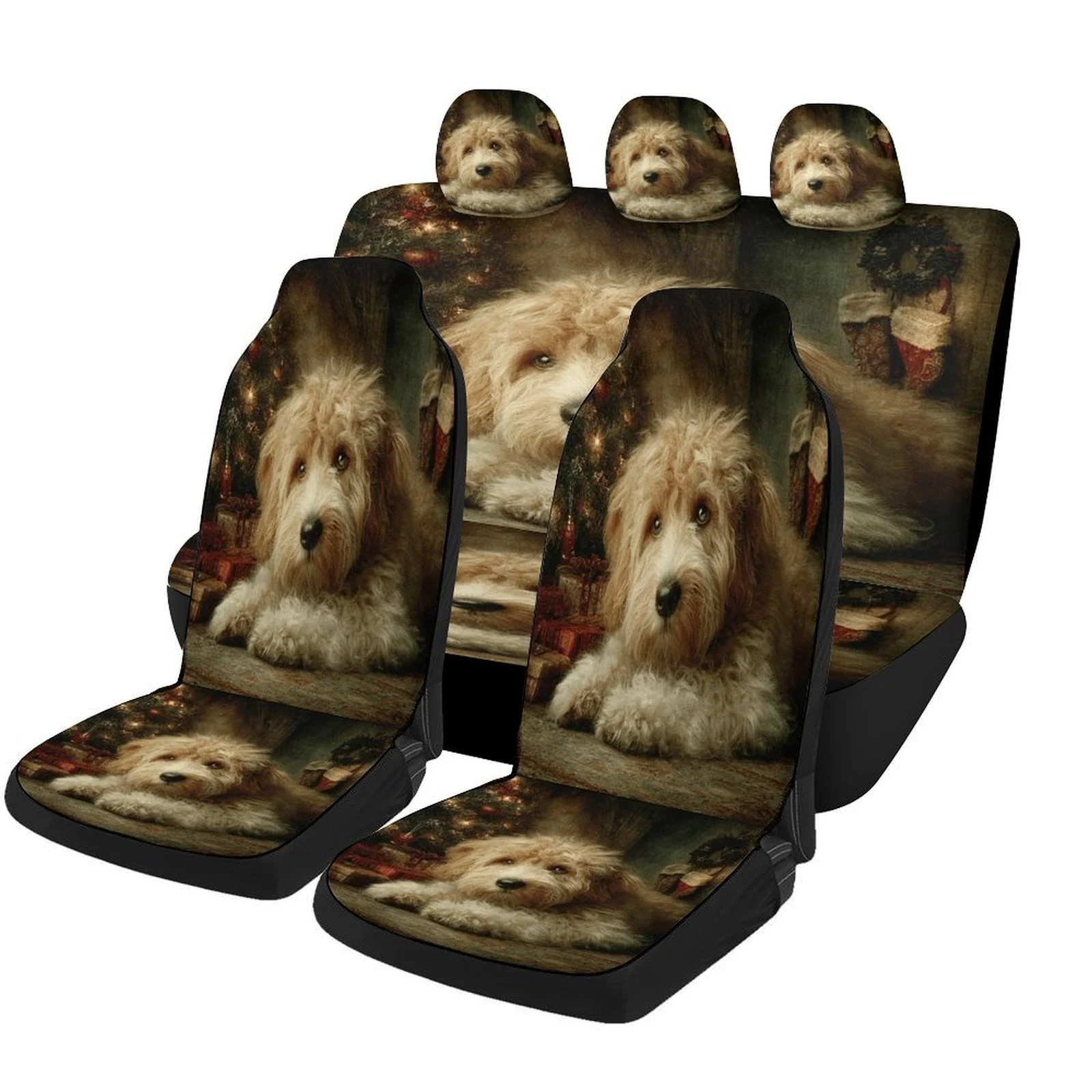 

Cozy Christmas Pup Designed Car Seat Cover Set For Most Cars, Trendy Novelty High-quality Car Seat Protector Covers Full Set, Un
