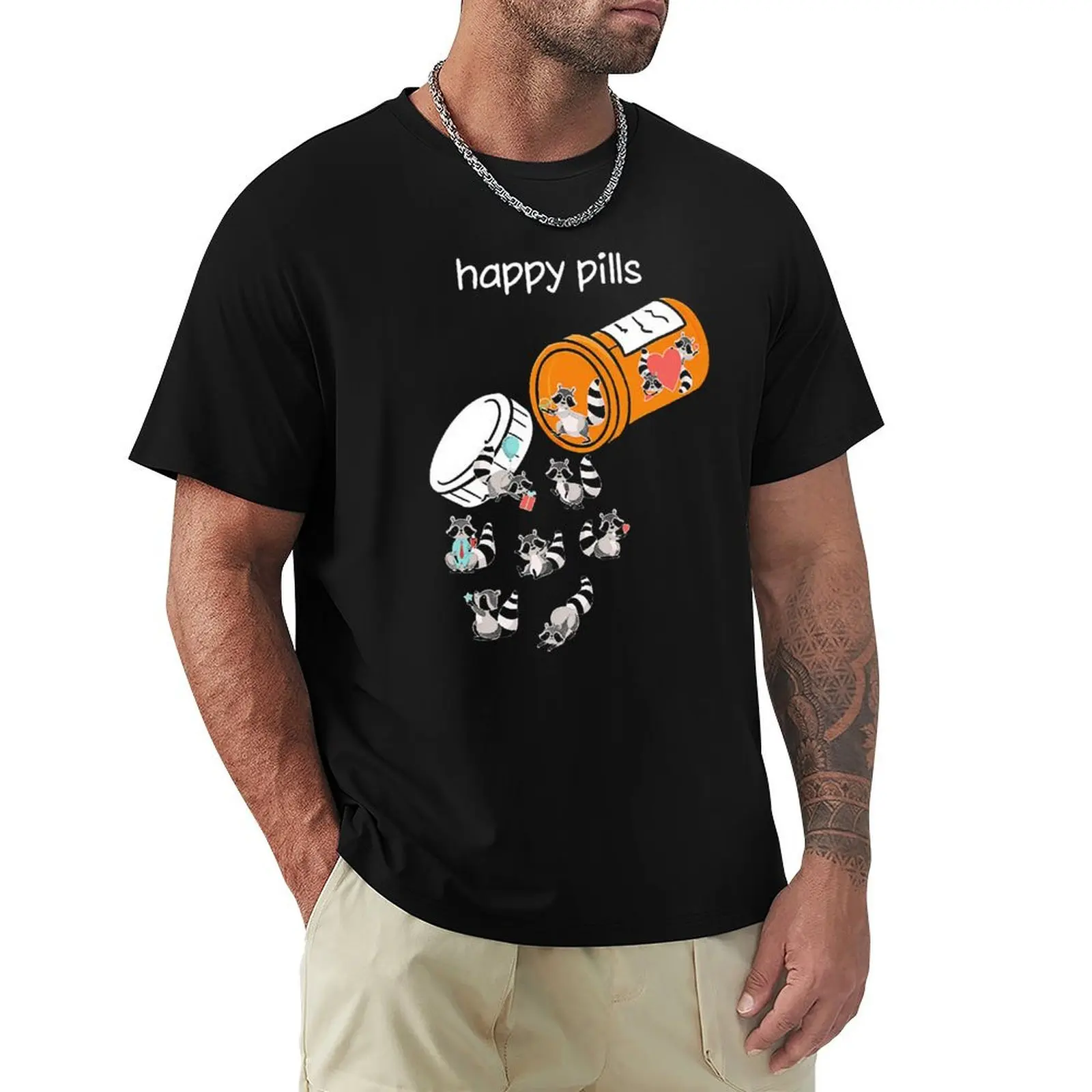 

RACCOON HAPPY PILLS T-Shirt man clothes sports fans heavy weight t shirts for men