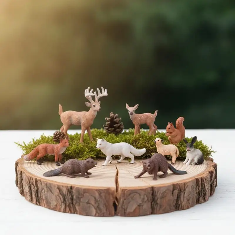 Miniature Artificial Deer Fox Animal Figures Eco-friendly Non-toxic Resin Statues for Study Desk Home Decor Gifts