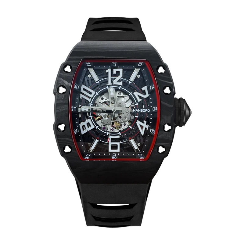 

HANBORO Heart of Mechanics Precision Skeleton Balance Carbon Fiber Case Textured Design Men's Automatic Mechanical Watch